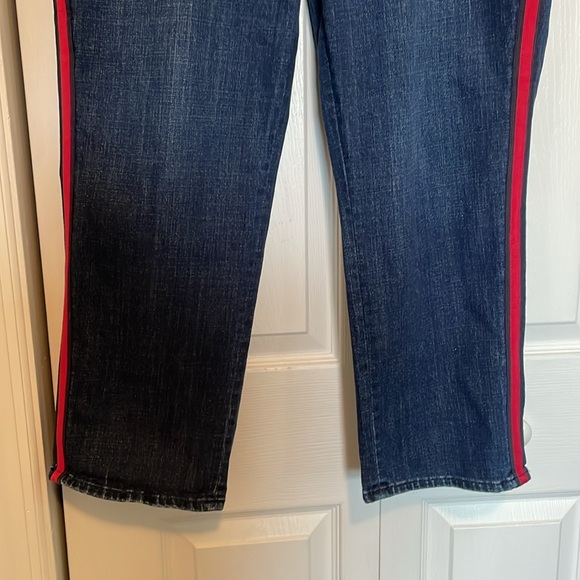 Talbots Flawless Sz 16 high waist modern ankle jeans navy/red vertical stripe - Picture 5 of 11